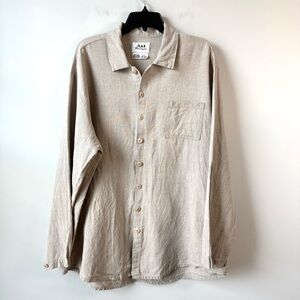 FLAX Linen Lagenlook Button Up Shirt Natural Beige M